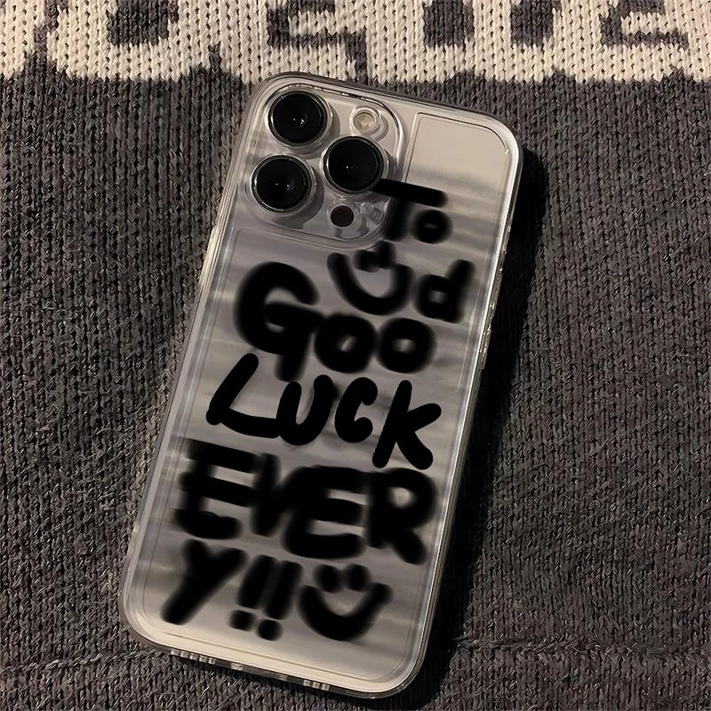 LUCK黑英文适用于iphone15pro太空壳13/12/11/xs/8/7手机壳卡通潮