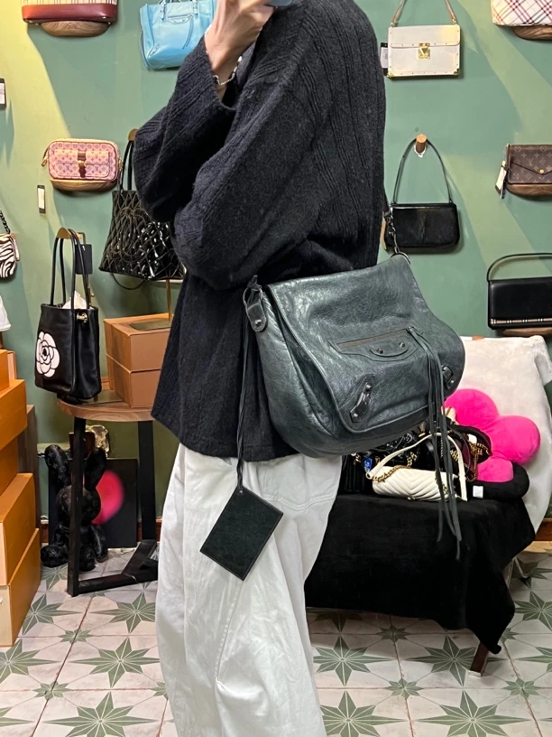 95新 Balenciaga/巴黎世家 MSW05深绿单肩包时尚真皮复古经典中号