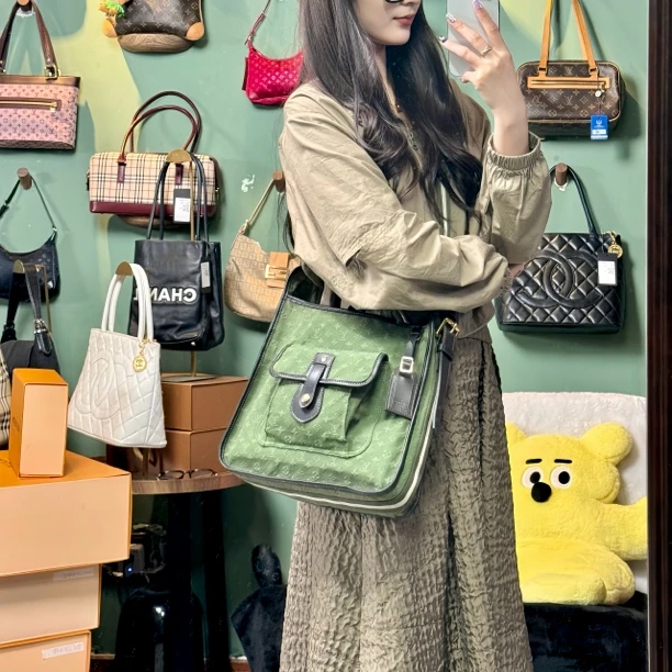 95新 LouisVuitton/路易威登 H727墨绿色单眼邮差包 复古小众