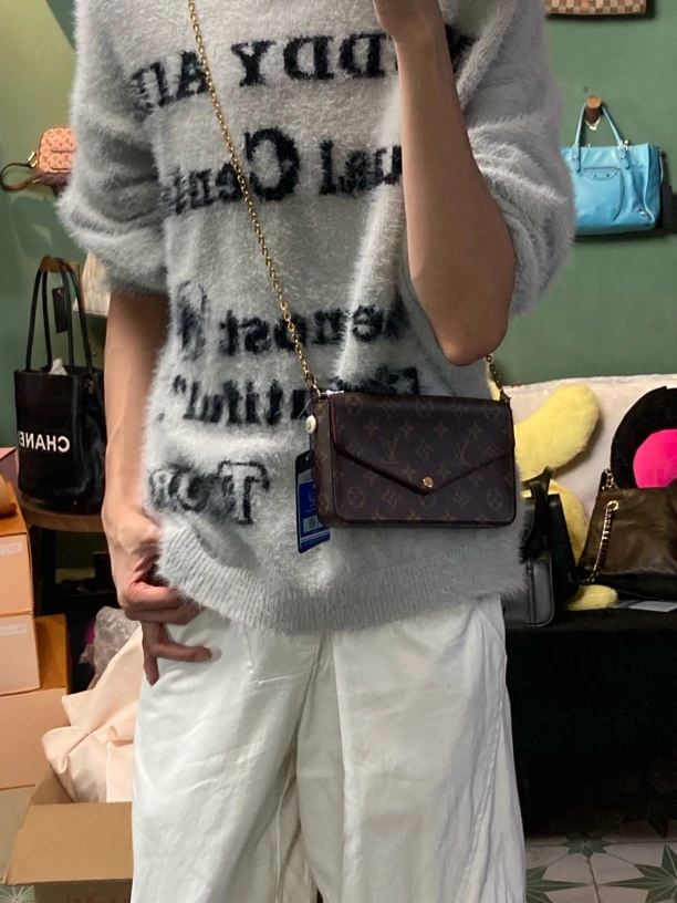95新 LV A1305老花三合一单肩包时尚女士复古经典翻盖