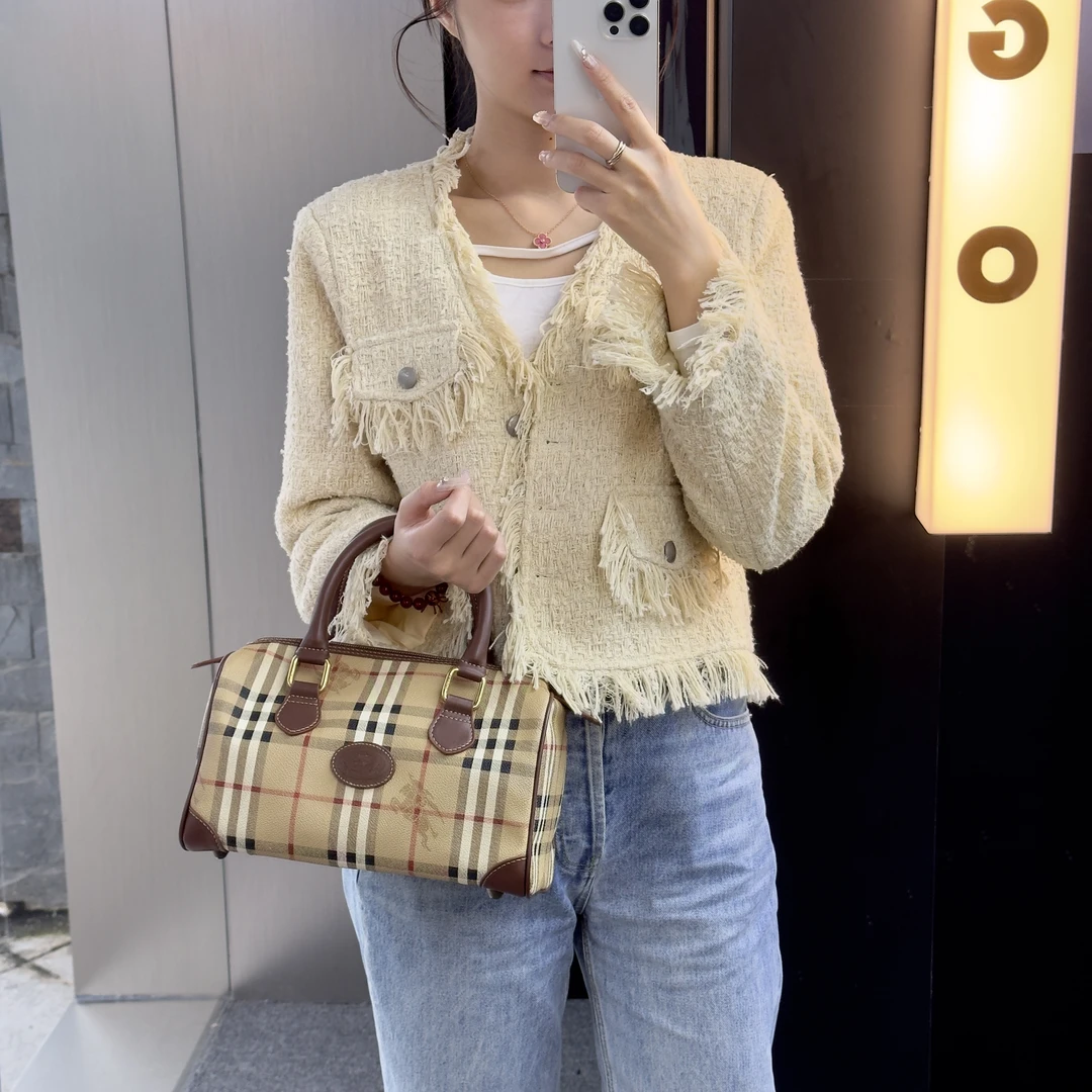 95新 BURBERRY/博柏利 H989战马格纹小号波士顿时尚经典格子中古