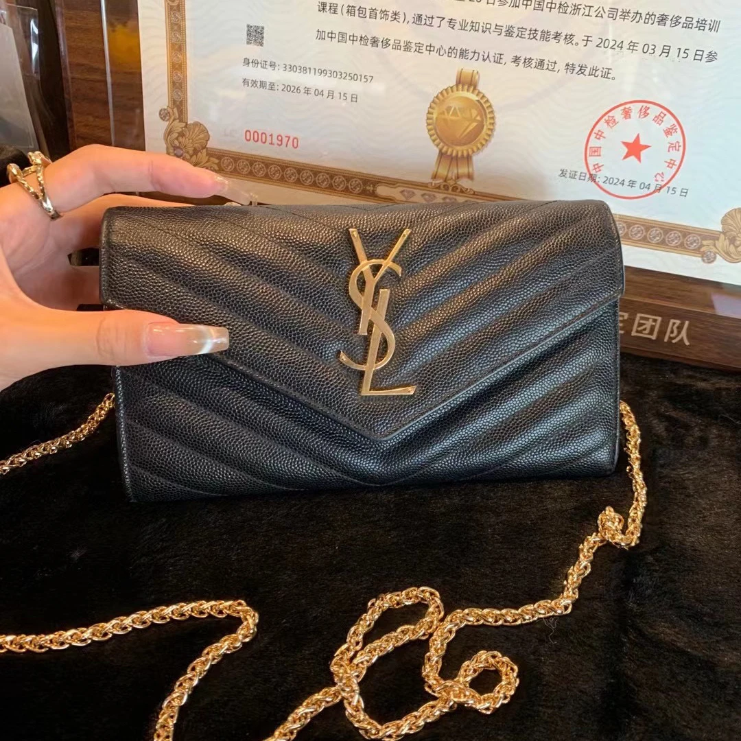 95新 YSL/圣罗兰 H316黑金手拿钱包