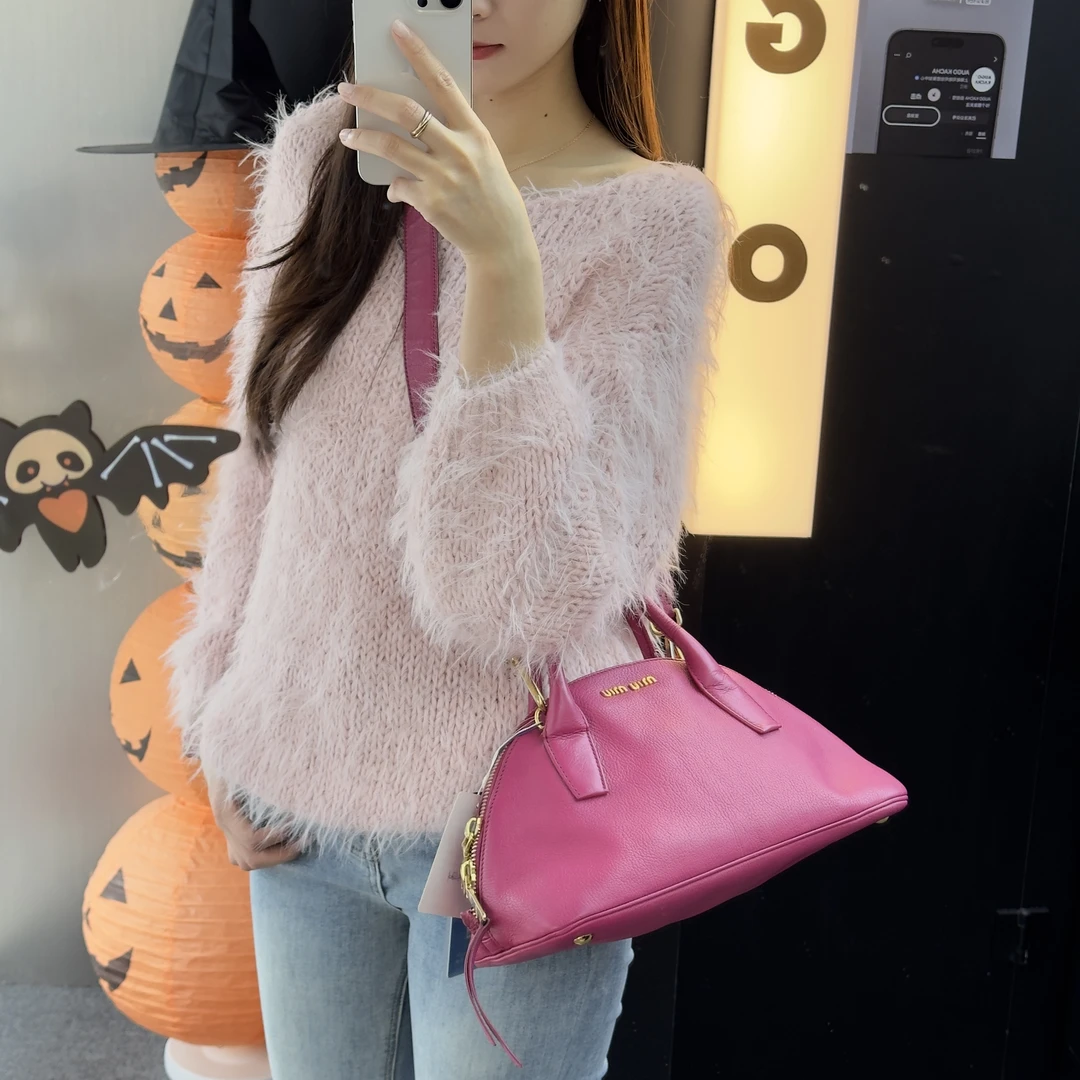 95新 MIU MIU/缪缪 HR100粉色饺子包时尚休闲百搭女士中古纯色