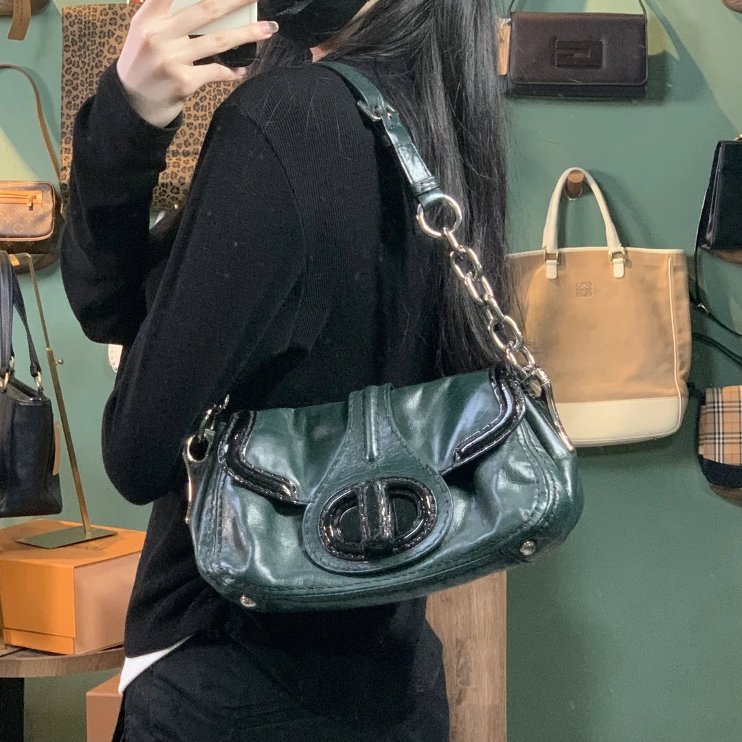 95新 Prada/普拉达 G332/ 复古高级墨绿色单肩包