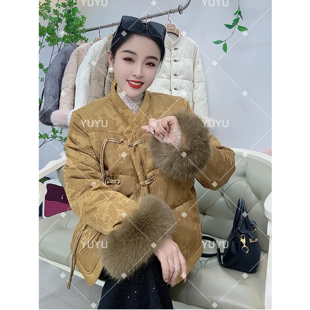 【流苏专属】立领保暖短款棉服国风中式加厚可拆卸毛袖小香风汉服