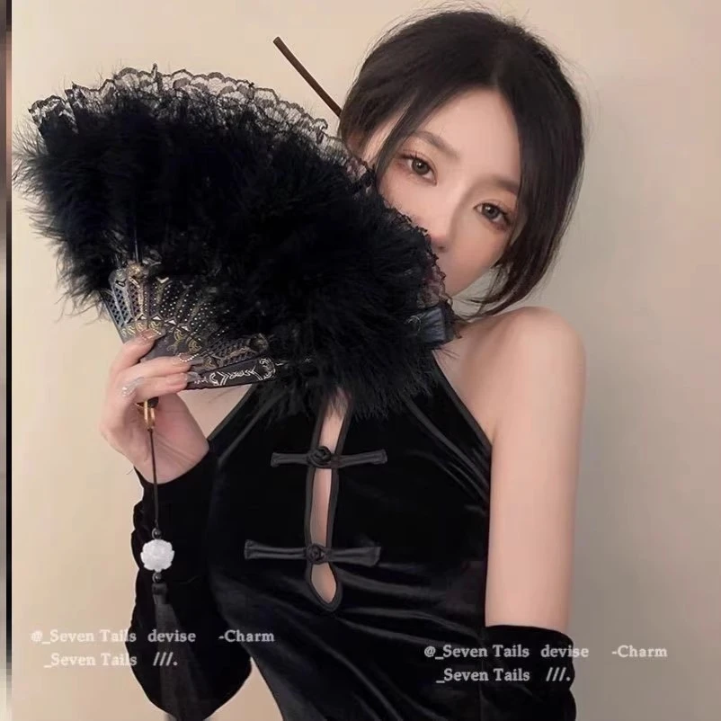 羽毛扇子旗袍夜上海舞蹈毛绒民国古风毛毛扇白色鹅毛折扇拍照道具