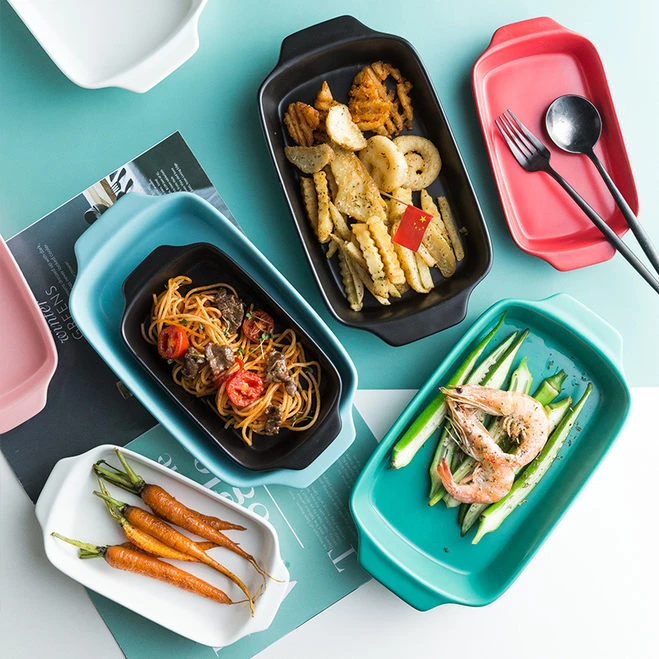 双耳烤盘早点盘点心焗饭盘陶瓷深盘