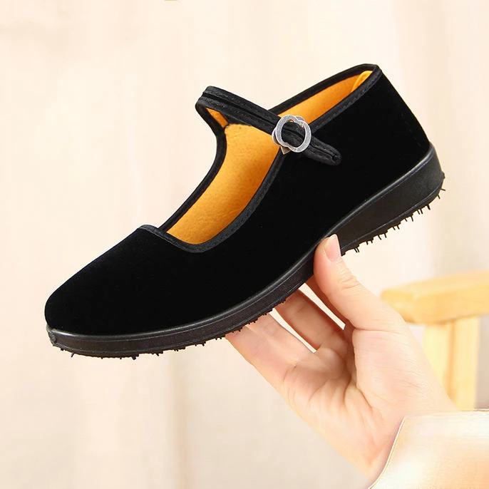 老北京布鞋女软底舞蹈鞋中跟黑色工作鞋酒店防滑厚底广场舞跳舞鞋