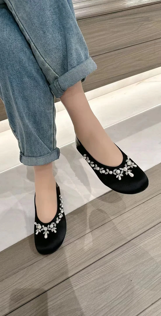 唯昵独尚中国风复古珍珠平底鞋时尚气质女士浅口春季