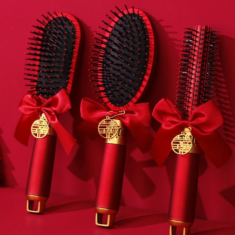 梳子结婚一对红色气垫滚筒梳木梳女方陪嫁喜梳子高档婚庆用品大全
