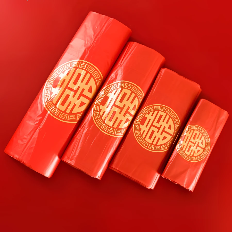 喜字塑料袋红色结婚婚庆大号手提方便袋喜字礼品食品打包袋子批发