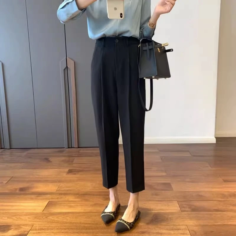 2023秋季新款大码女装显瘦九分直筒西装裤梨形身材垂感锥形萝卜裤