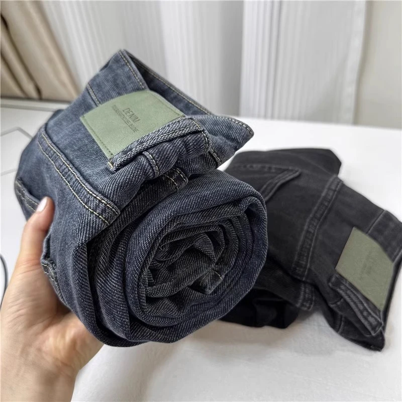 冬季新款梨形身材高腰加绒哈伦牛仔裤大码遮肉显瘦弹力复古老爹裤