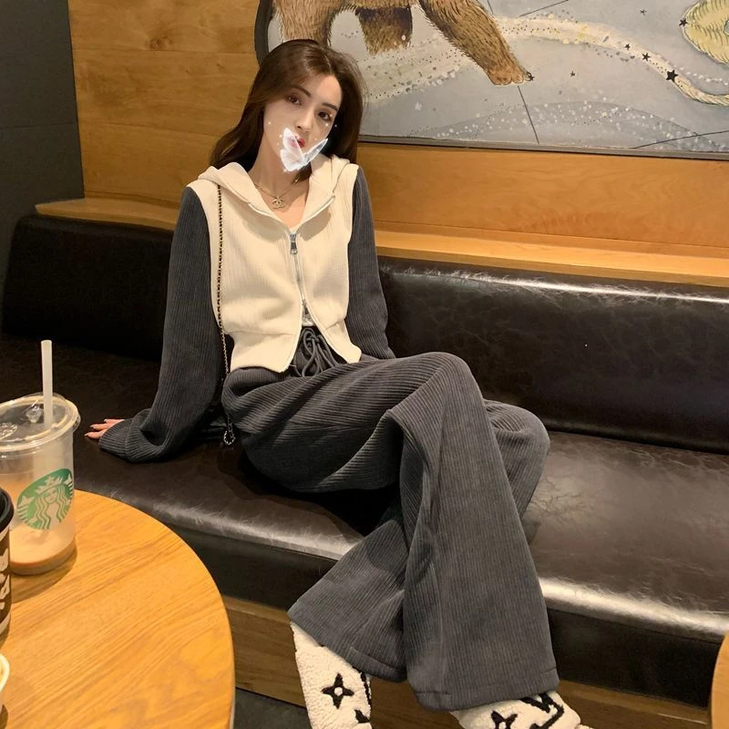 休闲运动套装女春秋新款时尚显瘦小个子秋季洋气连帽两件套跑步服