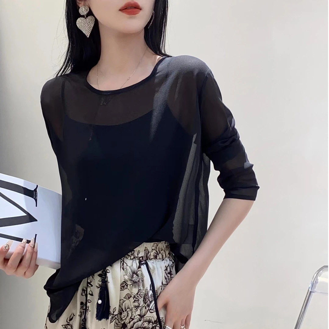 时尚百搭宽松套头防晒上衣 打底小衫 显瘦洋气女士防晒服62160