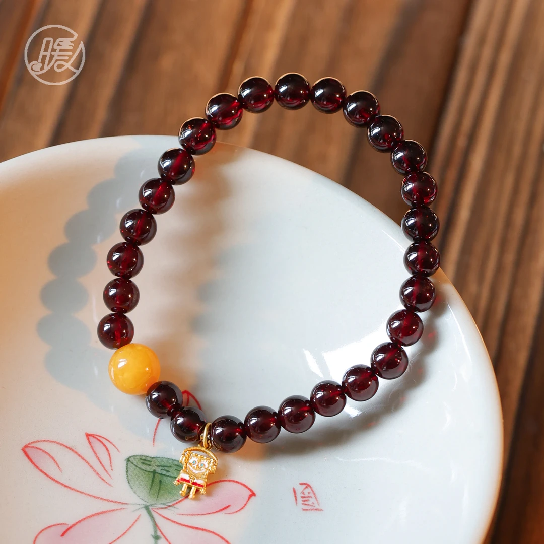 单圈石榴石手串6mm搭配海绵宝宝吊坠手链D2035多样性发一