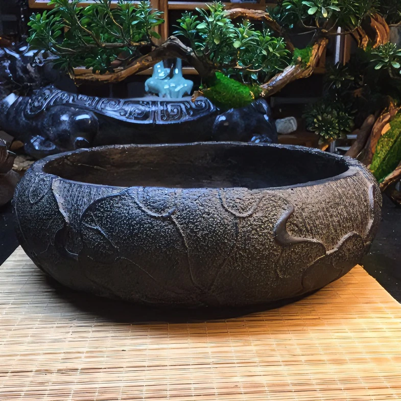 火山岩仿古水培盆 透气花盆 茶洗 精美杯洗