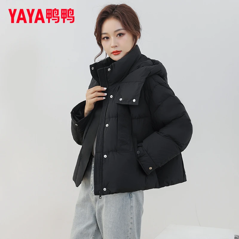 鸭鸭羽绒服女短款2025年新款官方加厚面包服冬季时尚宽松休闲外套
