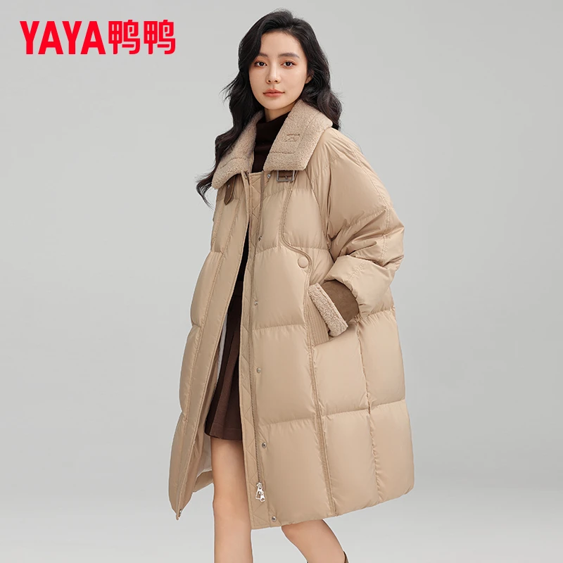 YAYA/鸭鸭正品加厚羽绒服女中长款连帽2025冬季新款大牌休闲外套