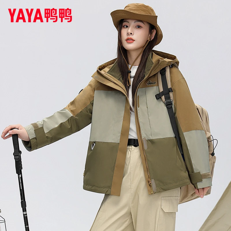 YAYA/鸭鸭短款羽绒服女连帽2023年冬季新款户外运动户外衣外新年