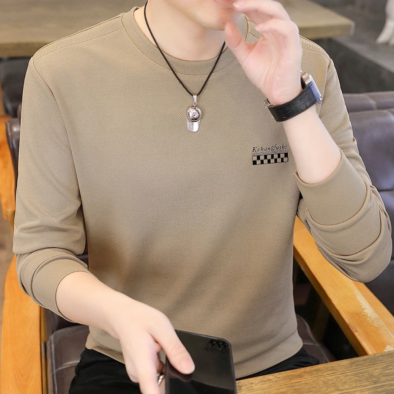 圆领卫衣男士春秋季潮流简约高级感休闲套头打底衫秋装提花上衣服