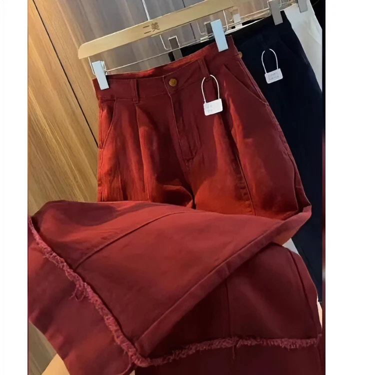 2024秋新款牛仔裤女大码高腰九分裤胖妹妹mm显瘦毛边小个子直筒裤