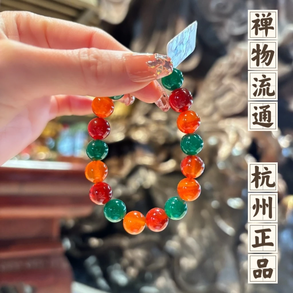 非金属手链 天然红绿M瑙福禄寿手串石水J手链圆珠单圈闺蜜佛珠