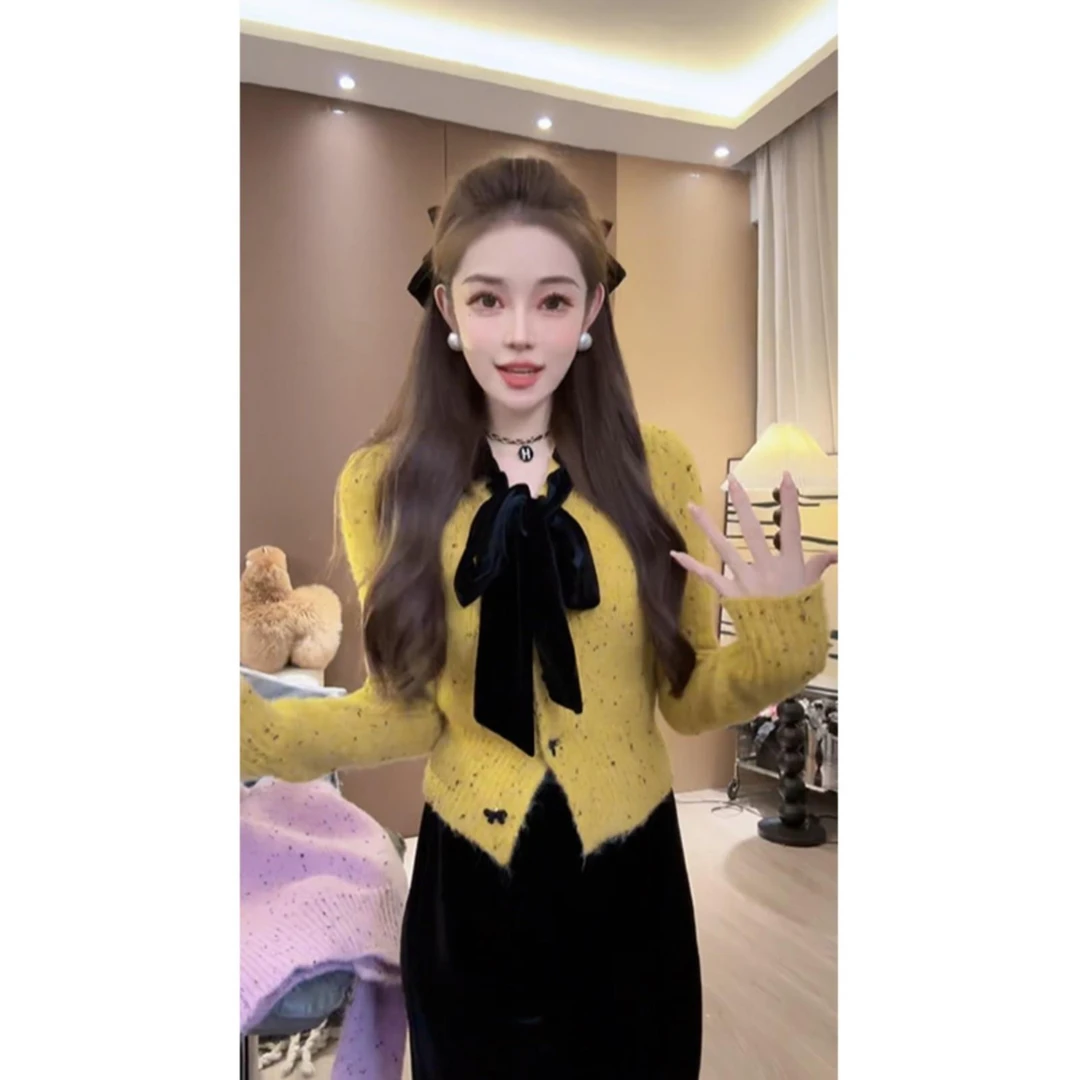 猫尤 蝴蝶结毛衣设计感针织修身显瘦百搭毛衣上衣气质法式开衫女