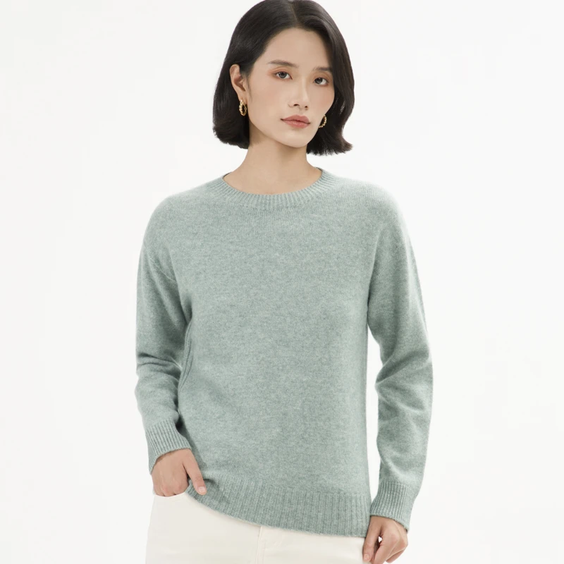 J606无缝七针一线成衣正品圆领羊绒衫女针织衫通勤24秋冬新款百搭