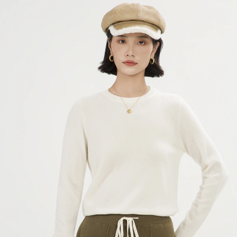 J801双层平面圆领羊绒衫女士针织衫通勤百搭舒适简约24秋冬新款