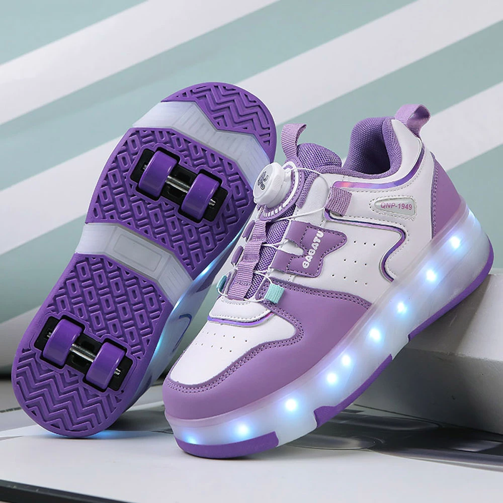 儿童暴走鞋双轮学生酷炫灯光溜冰轮滑鞋男女带轮运动鞋自动可收轮