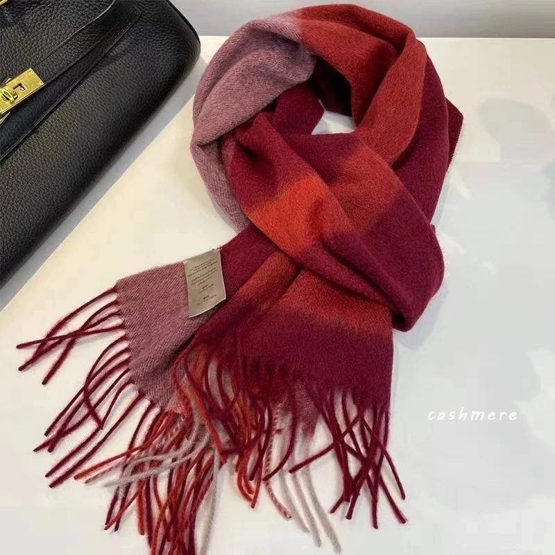 车厘子红cashmere山羊绒保暖格子红色冬季显白送礼高端礼盒装围脖