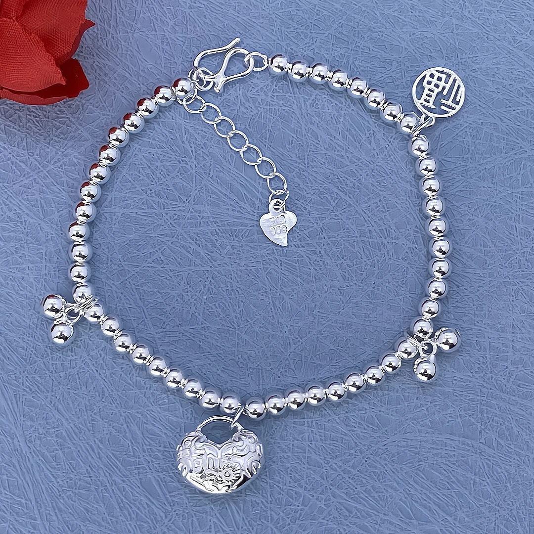 足银手链 福牌简约光珠银手链16+3CM延长链7.3克女款百搭精致素款