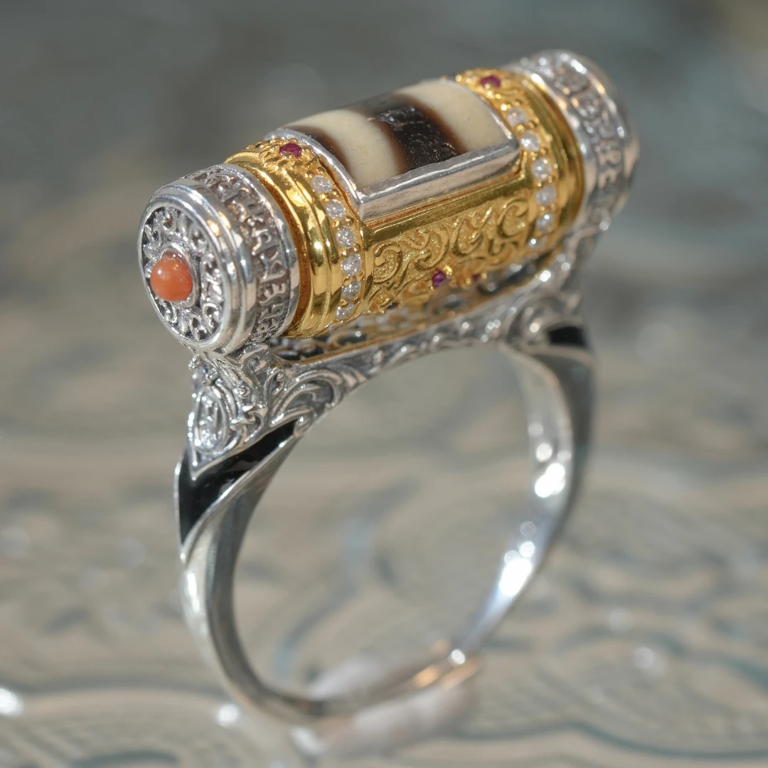 壹加思默-银镶大黑药师玛瑙转转戒指多样性发一0240v