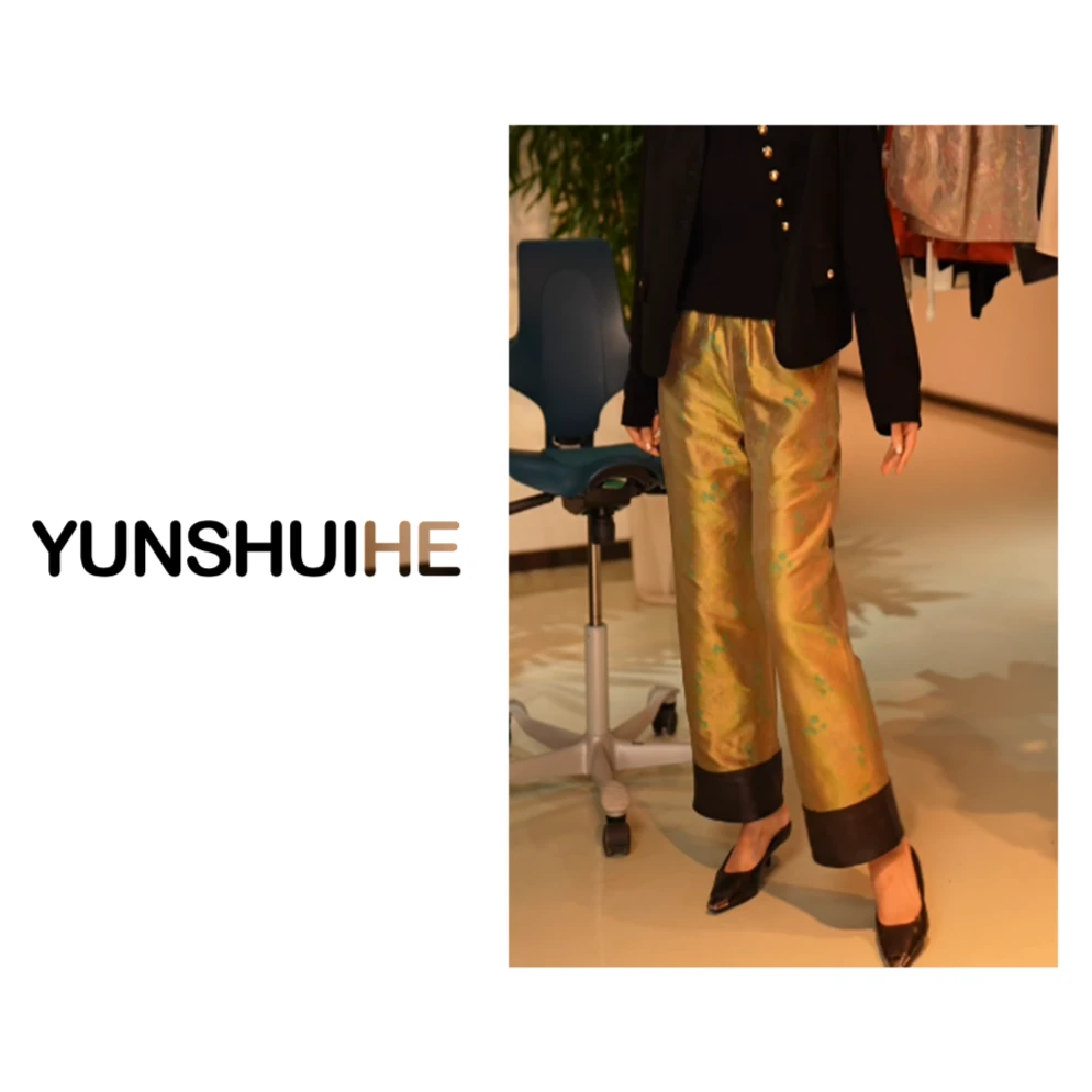 YUNSHUIHE/云水禾“春和景明”时尚女士印花修身复古经典裤子
