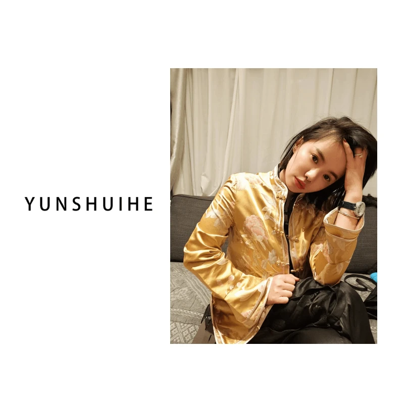 YUNSHUIHE定制！京城牡丹！百分百桑蚕丝色织新宋锦上衣