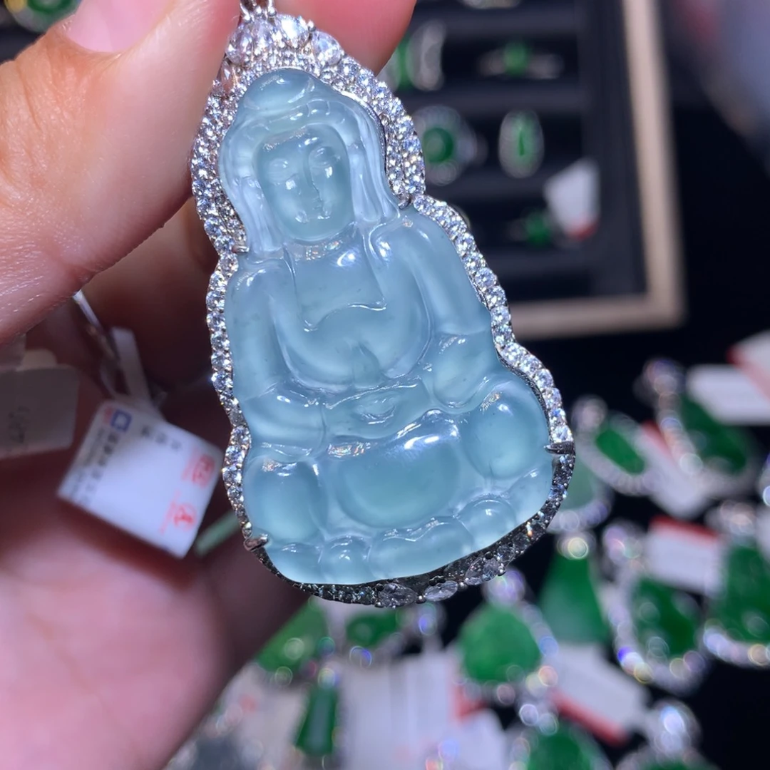 【闪购商品】翡翠颈饰银S925镶嵌H*音天然翡翠