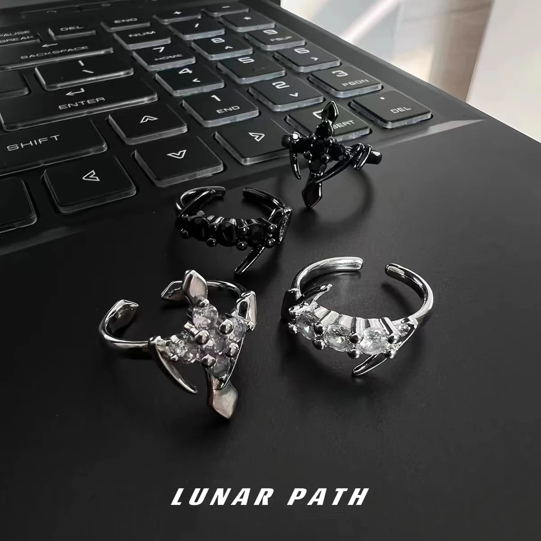 合金合成锆石戒指 救赎十字不规则几何戒指小众设计高级感J002