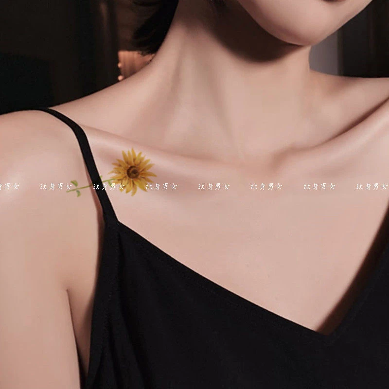 太阳花纹身贴防水ins风女小清新文艺简约向日葵花朵英文仿真刺青