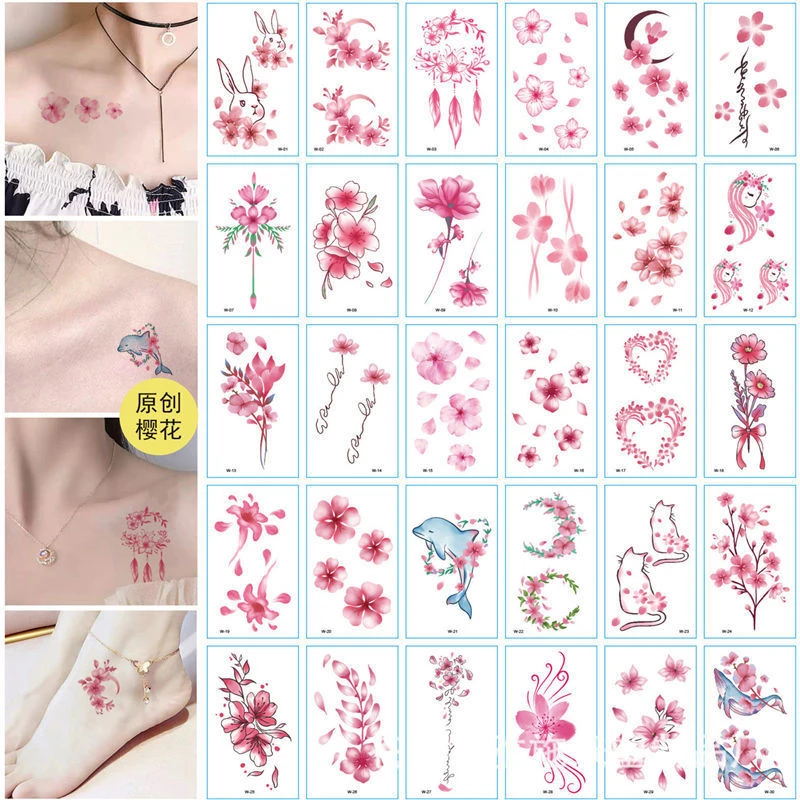 网红刺青贴画新樱花花纹身贴纸女防水持久仿真锁骨脚踝手臂ins风
