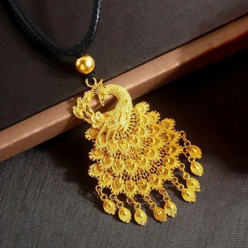 CHEN XI【晨玺】手工时尚 黑色编绳 流苏 孔雀吊坠项链 久不掉色