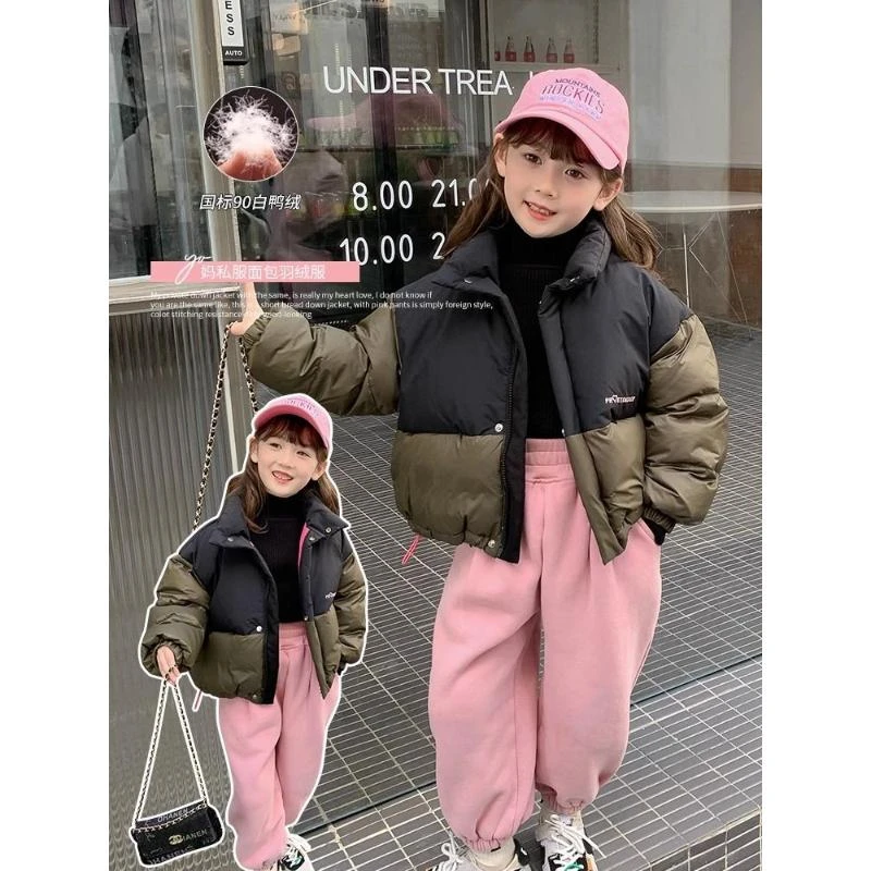 女童冬季棉服2023新款洋气短款童装儿童拼接加厚外套秋冬款面包服