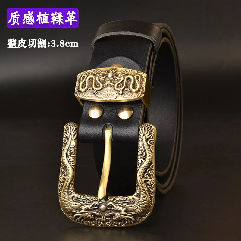 纯黄铜皮带扣休闲针式真皮皮带加长简约纯牛皮裤带头层牛皮裤腰带