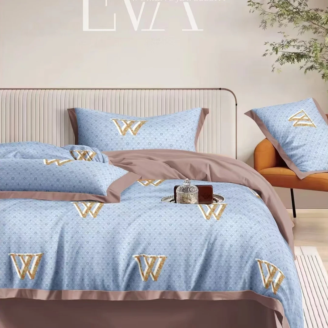 【四件套】乔西蓝三件套透气凉感柔软简约双人被套床单单人斜纹加厚