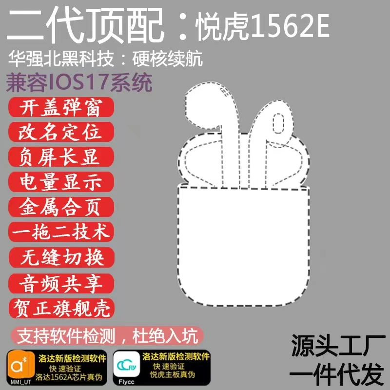 适用于苹果安卓华强北二代无线蓝牙耳机洛达悦虎1562e半入耳耳机