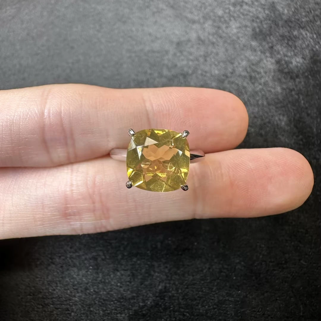 【言晶珠宝】S925银镶嵌黄水晶戒指10mmJFY