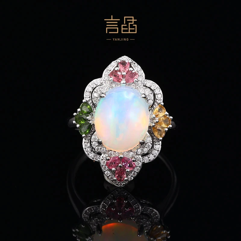 言晶珠宝S925银镶嵌10*14mm欧泊戒指