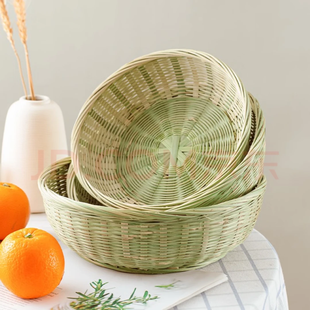 【小篾匠竹编】27-25-22cm 3个青皮纯手工平底圆形馒头筐鸡蛋水果筐