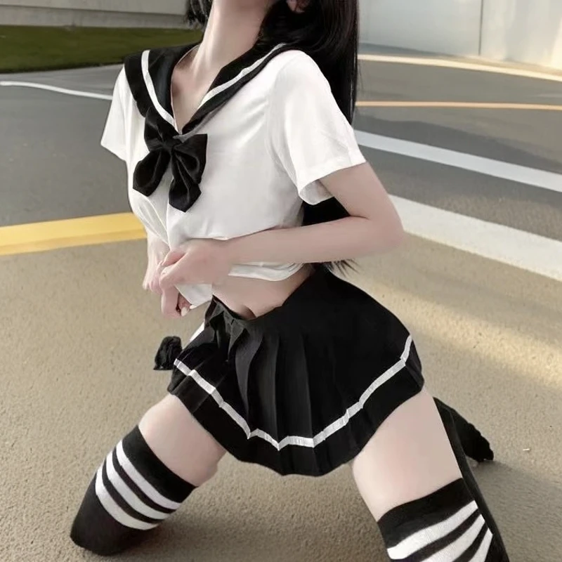 夏季两件套学生性感纯欲网红辣妹学院风少女套装短上衣女百褶短裙