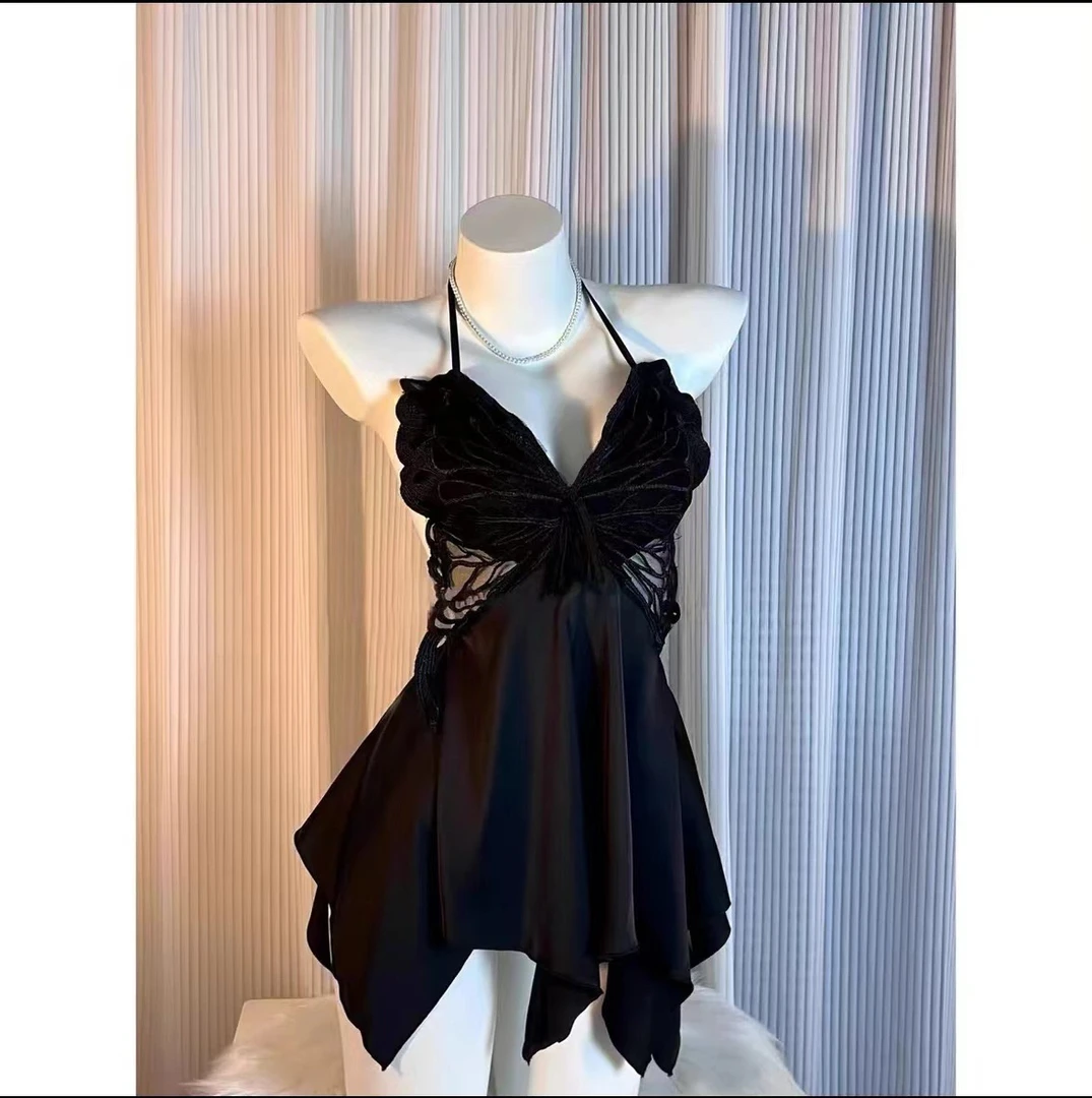 性感冰丝睡衣聚拢蝴蝶结睡裙纯净撩人套装轻奢网红性感睡衣女款